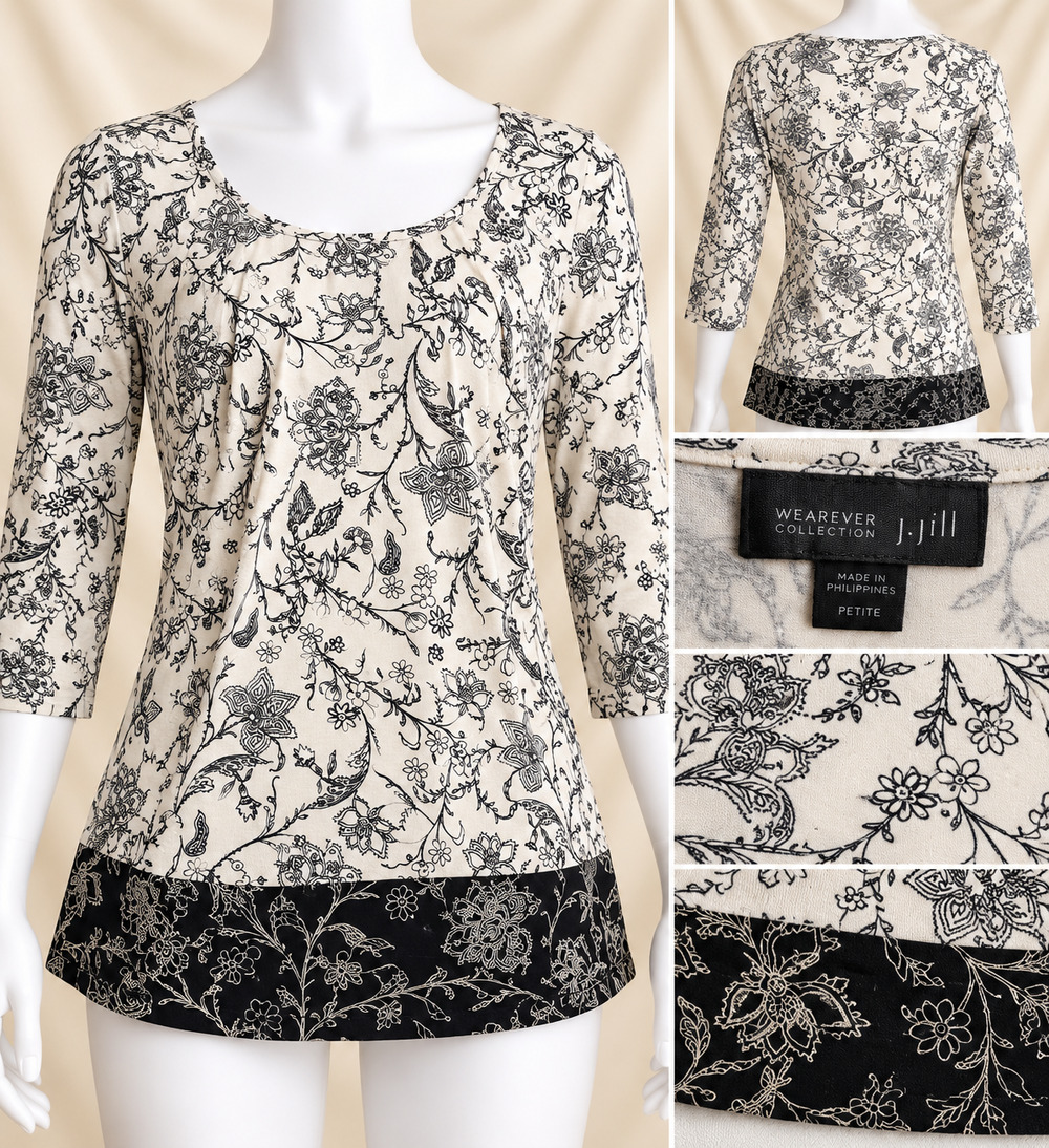 J.Jill Wearever PL Ivory Floral Lagenlook Boho Cottagecore Twee Coastal Grandma